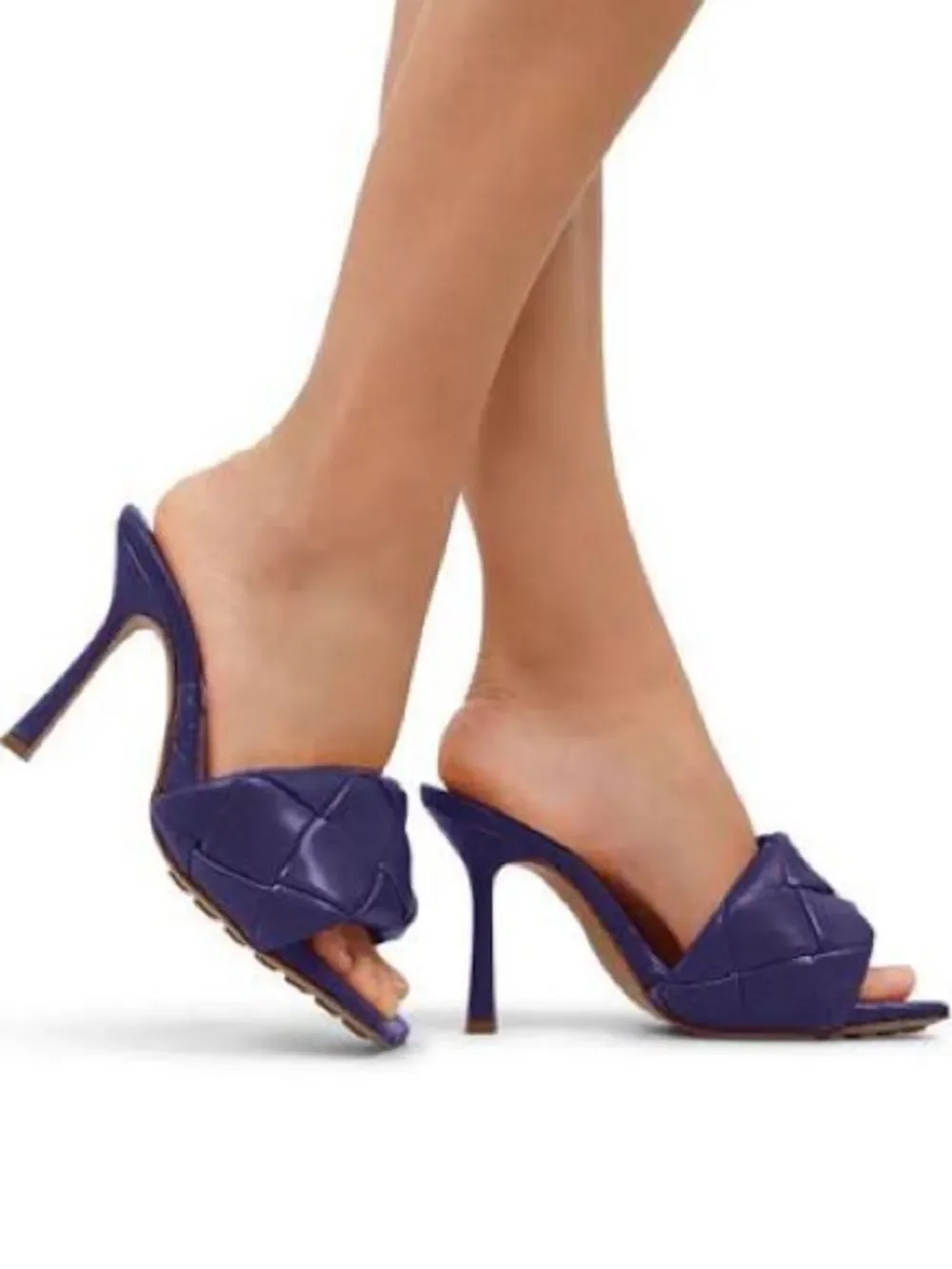 Bottega Veneta Lido Mules Purple Woven Quilted Leather Heels 37EU/7US NIB
